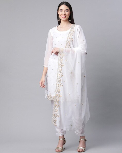 Embellished Unstitched Dress Material Price in India