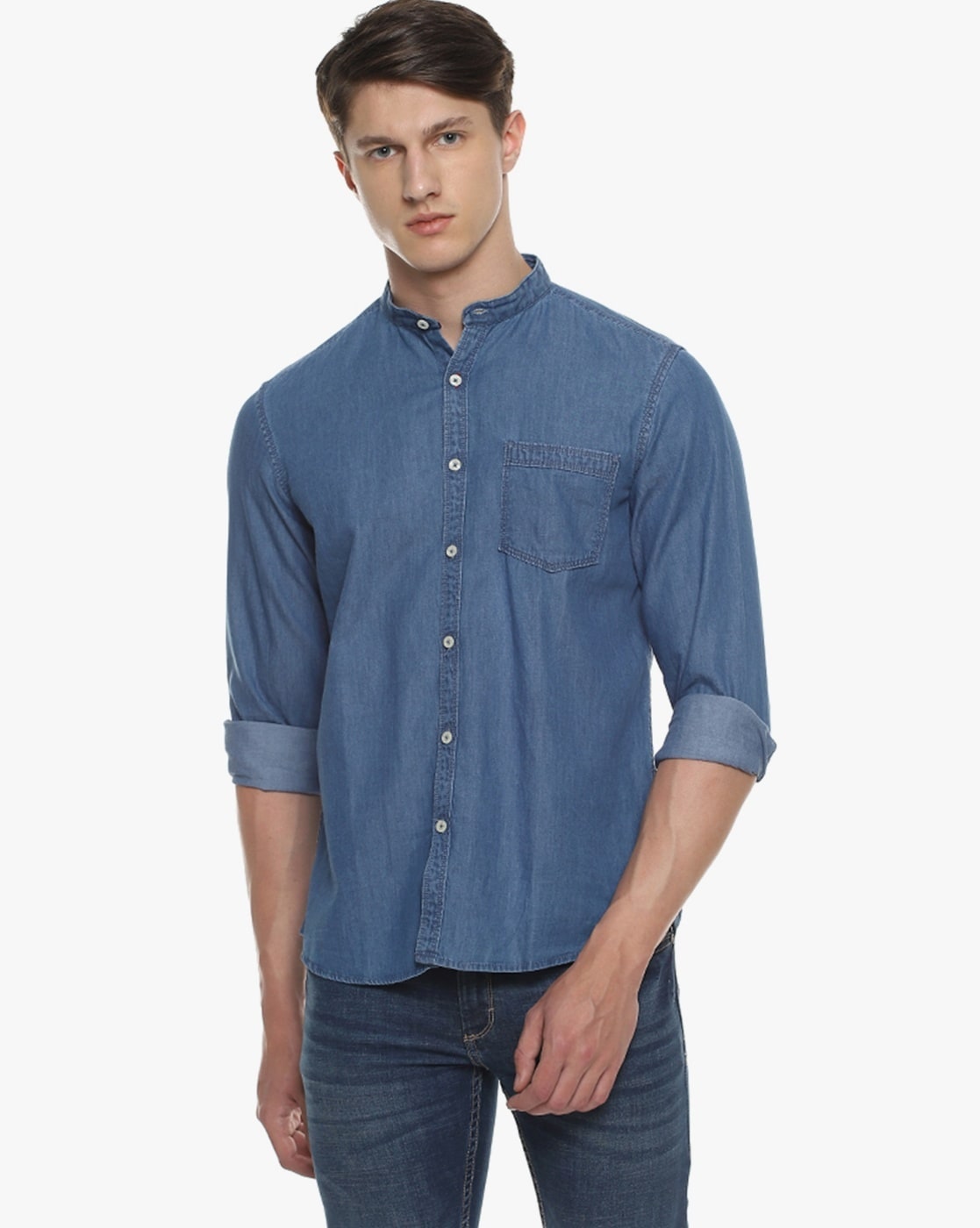 Buy Lyush - Mascln Men's Blue Tencel Elbow Patch Regular Shirt Online at  Best Price | Distacart