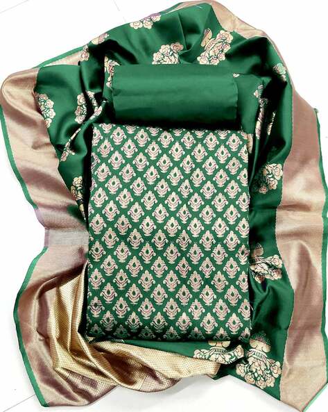 Zari Woven Unstitched Dress Material Price in India
