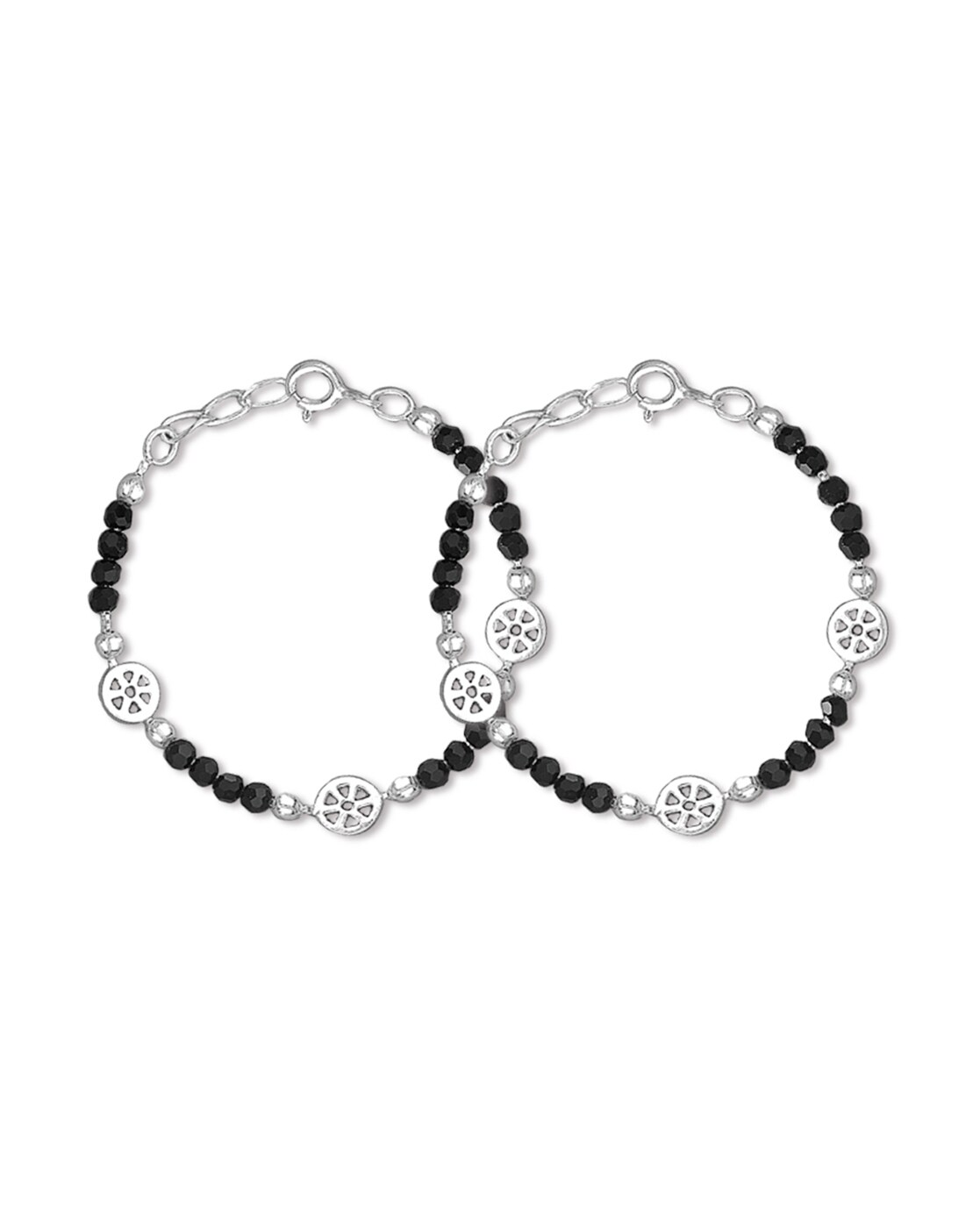 Silver bangles with hot sale black beads