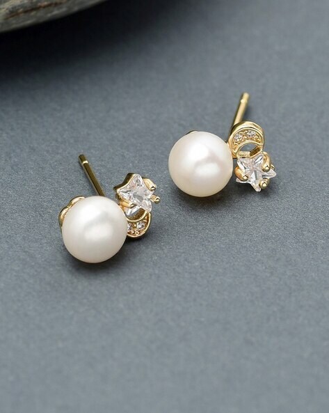 Pure Elements Small 445mm White Cultured Freshwater Pearl Stud Earrings   MYER