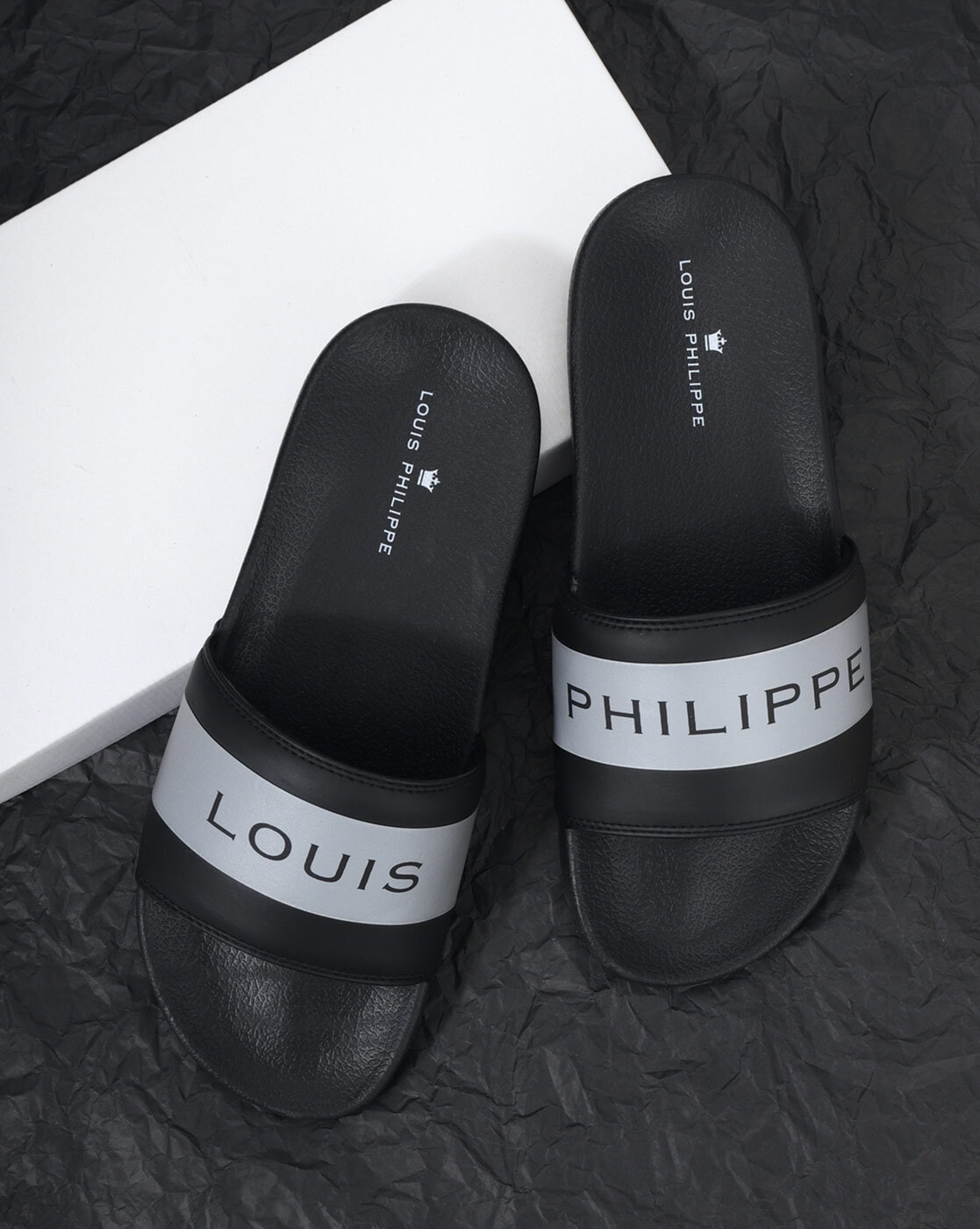 Louis Philippe Men Black Print Flip Flops