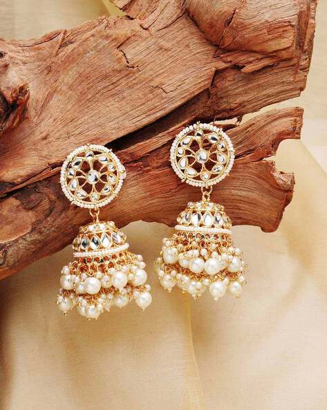 Silver Twisted Wire Pearl Crystal Bead Jhumki Earrings – Pia Ka Ghar