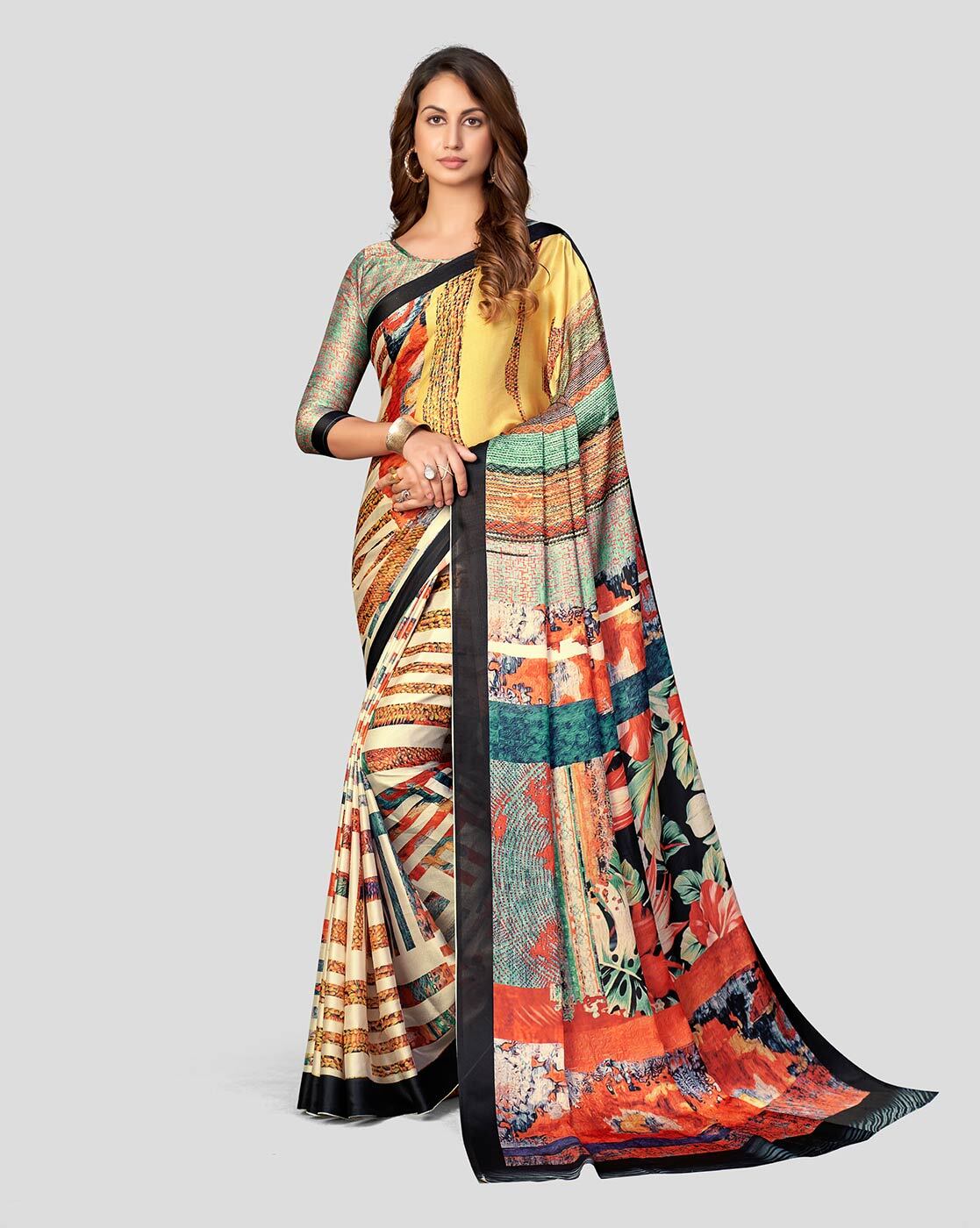 Woman Floral Printed Organza Saree For Woman : Amazon.in: Fashion