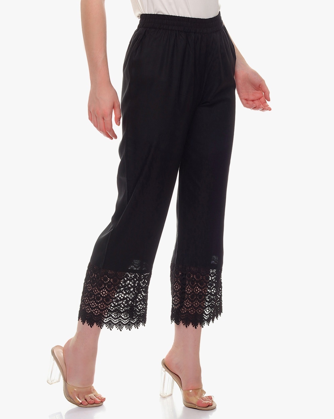 Pants | By Anthropologie Faux Leather & Lace Wide-Leg Pants Black - Womens  ⋆ Vencer Info