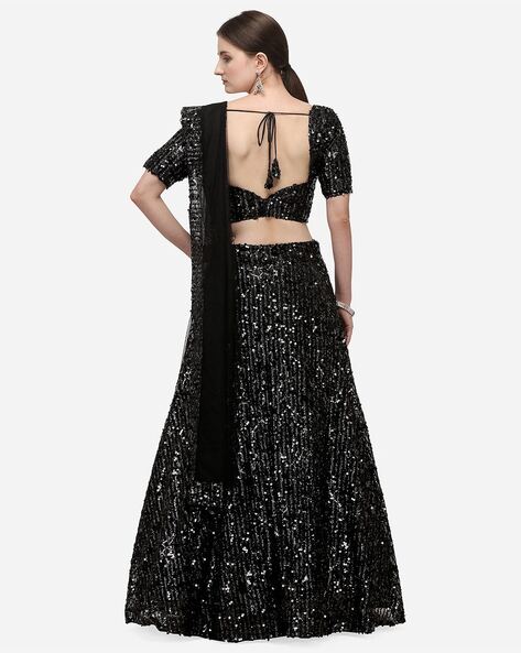 Black Gold Sequin Lehenga Set - AARYAA BY KASHVEEN KOHLI - 4085600