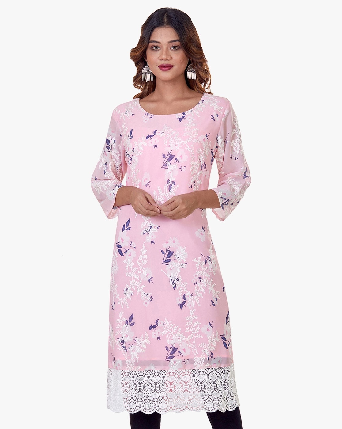 Buy Morpankh By Fbb Floral Printed A-Line Dress Kurta with Side Tie-Up at  Amazon.in