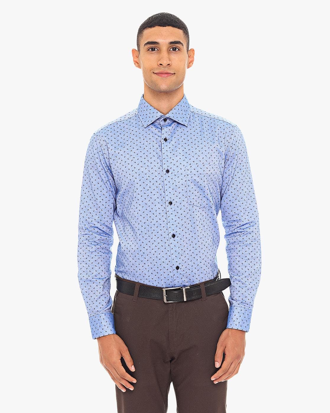 Ajio Knighthood Shirts Men Printed Slim Fit Shirt With Patch Pocket