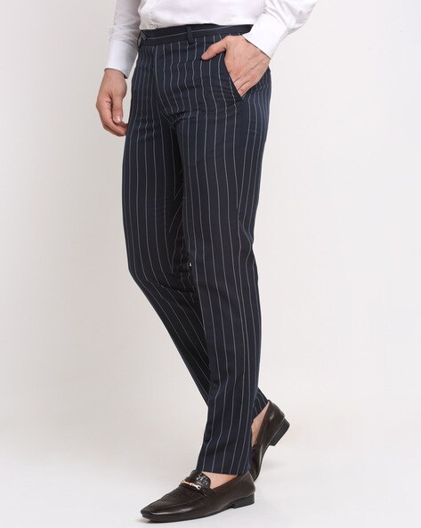 Mens Gurkha Pants Purple Blue Striped Slim High Waist Flat Front Trousers  38 - Helia Beer Co