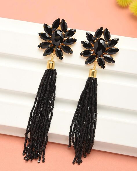 Buy Ayesha Contemporary White Diamante Crystal Studded Rose Gold-Toned Long  Tassel Drop Earrings Online at Best Prices in India - JioMart.