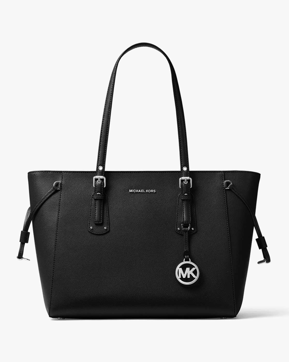 MICHAEL KORS Voyager Medium Crossgrain Leather Tote Bag, Women's  Handbag Black 196163131894