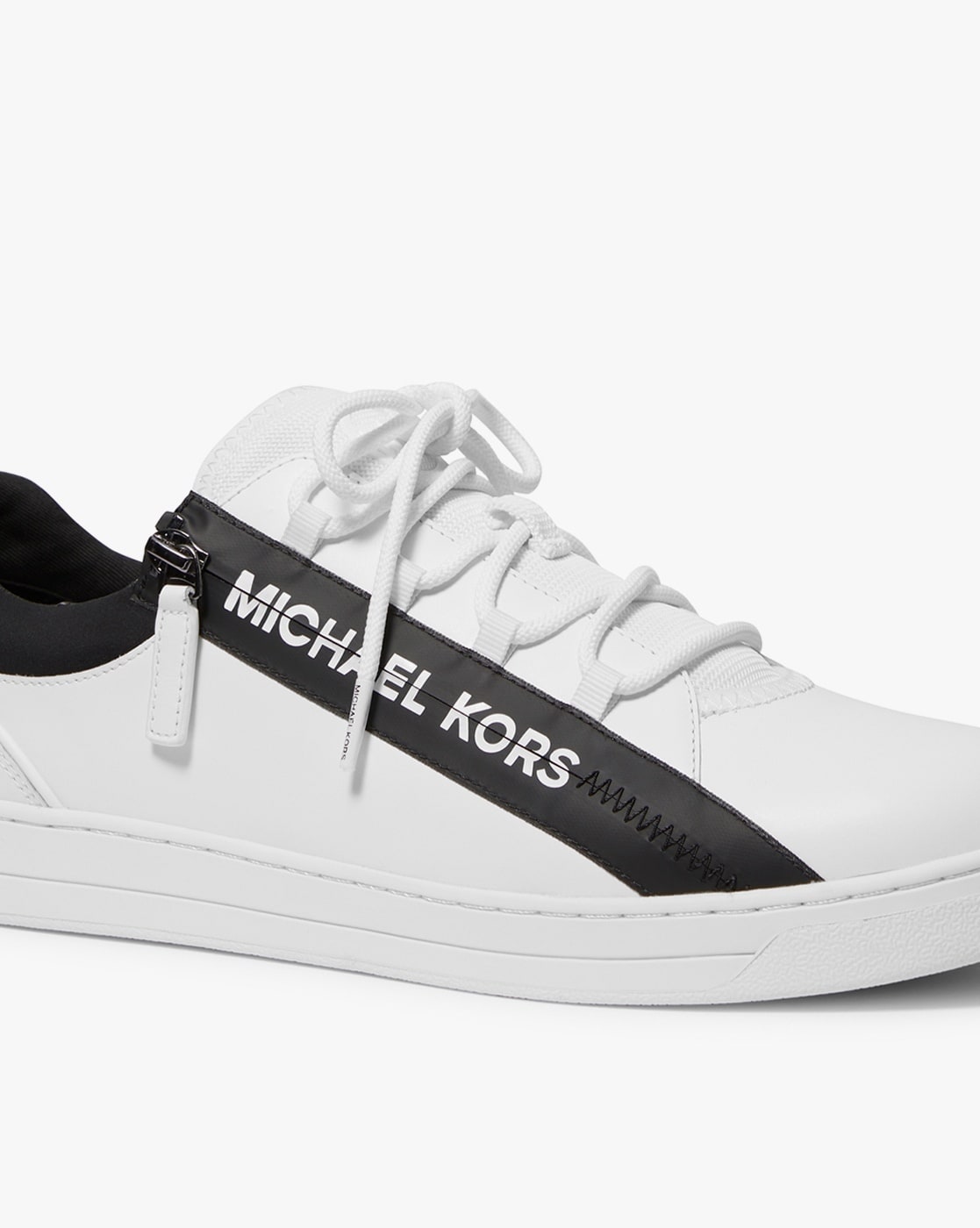 Buy Michael Kors Keating Zip Up Leather Sneakers Optical White