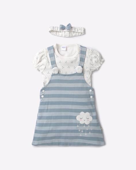 Striped Pinafore Dress with T-shirt & Headband