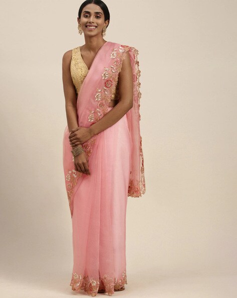 Buy Pink Sarees for Women by Manu Designer Online | Ajio.com