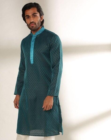 Aqua Blue Silk Mehndi Kurta Payjama With Jacket