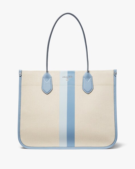 Buy Michael Kors Heidi Large Stripe Canvas Tote Bag | Cream & Blue Color  Women | AJIO LUXE