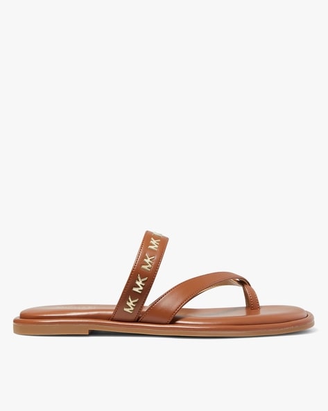 Buy Michael Kors Alba Logo Faux Leather Slide Sandals Tan Brown