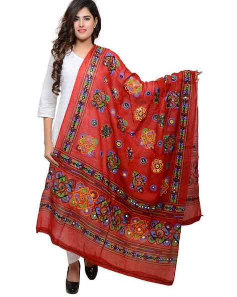Embroidered Cotton Dupatta with Mirrors Price in India