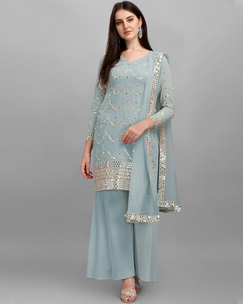 Embellished Semi-Stitched Dress Material Price in India