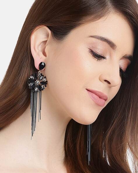 Buy AYESHA Black Beaded Oversized Long Tassel Earrings | Shoppers Stop-tmf.edu.vn