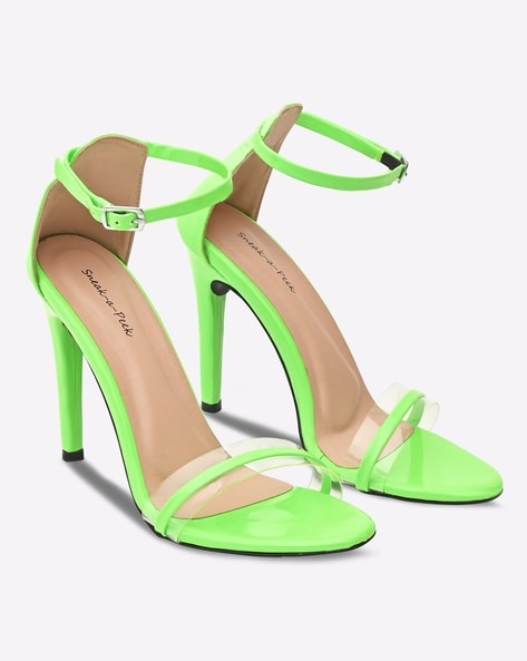 Public Desire Tobi Neon Lime Strappy Square Toe High Block Heels in Green |  Lyst