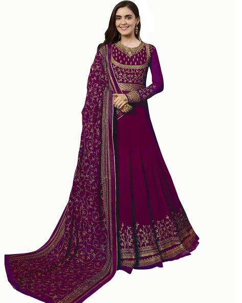 Embellished Semi-Stitched Anarkali Dress Material Price in India