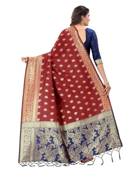 Lovely Skyblue and red combo pure kanjeevaram | New saree designs, Half  saree designs, Sarees for girls