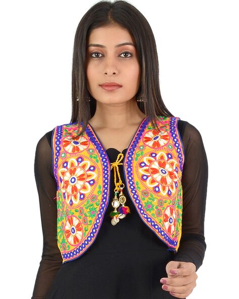 Sky blue organic cotton long fancy embroidered jacket - Jackets & Coats  Women Apparel | World Art Community