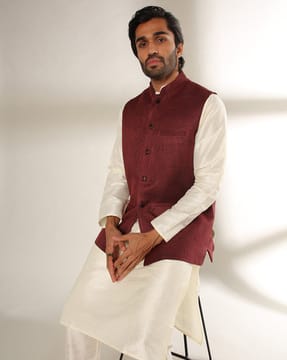 maroon jamawar waistcoat