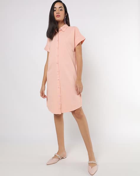 Encrustd Shirt Dress with Curved Hemline