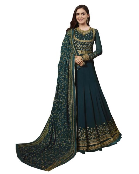 Embellished Semi-Stitched Anarkali Dress Material Price in India