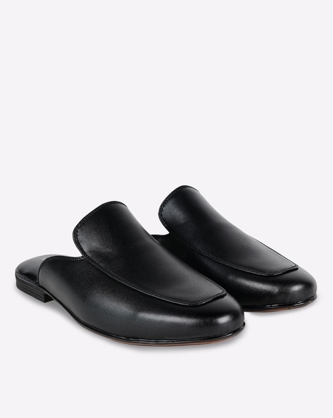 Black leather best sale mule slippers