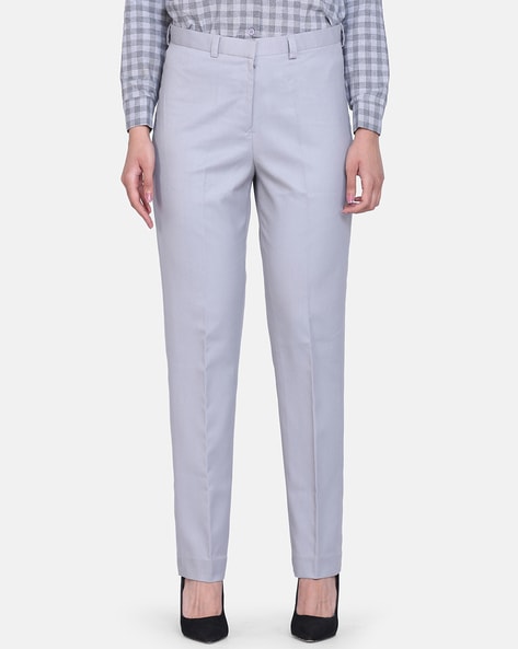 Buy VAN HEUSEN Grey Checks Regular Fit Polyester Womens Formal Pants   Shoppers Stop