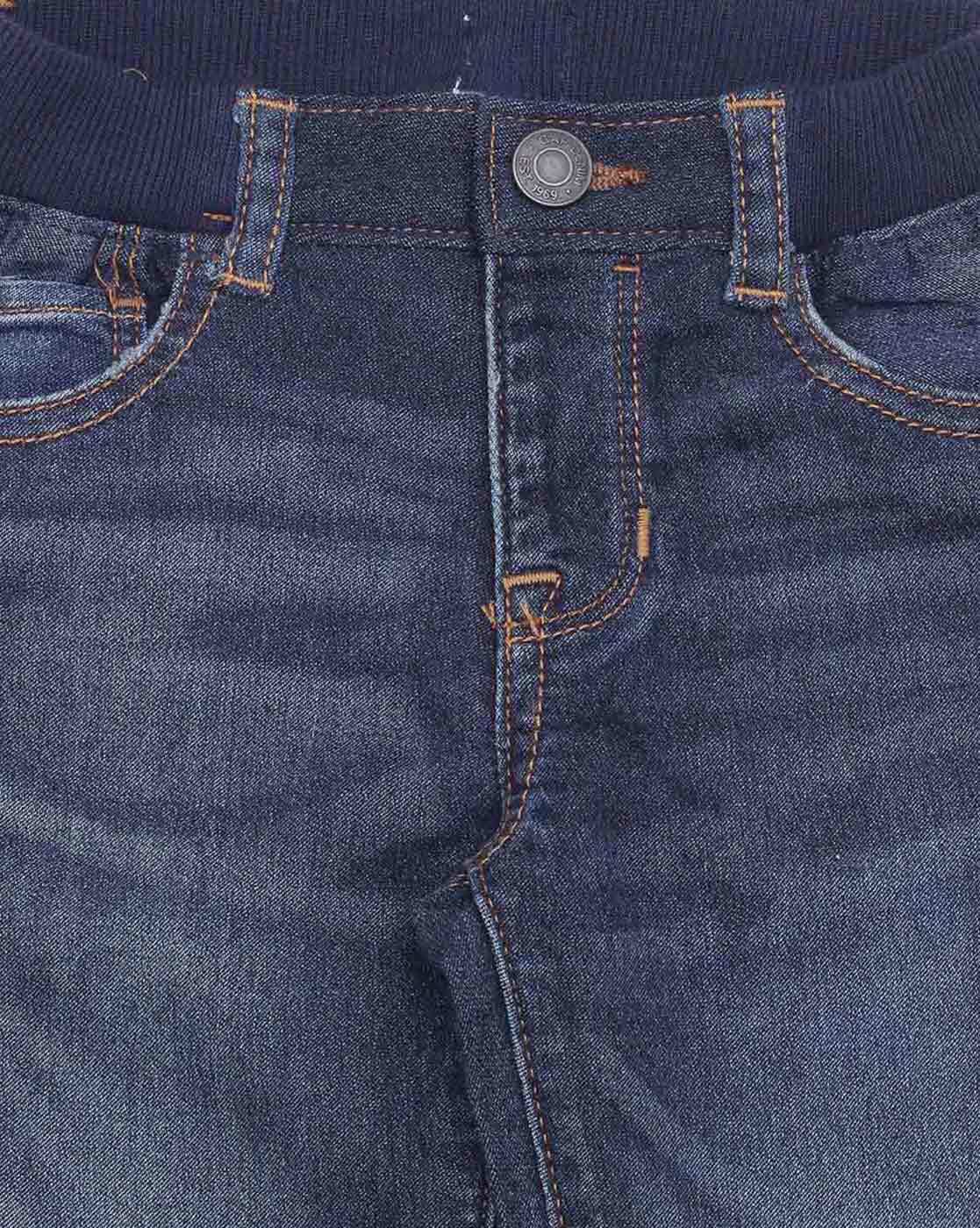 Lightly Washed Straight Fit Fleece-Lined Jeans