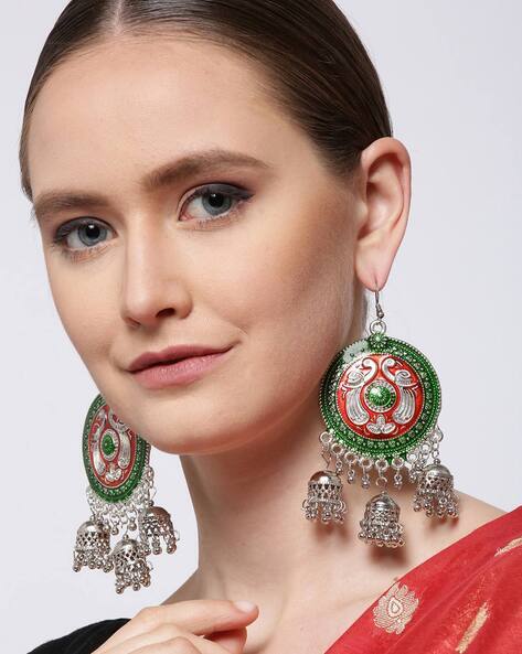 Oxidised Enamelled Circular Jhumka Earrings
