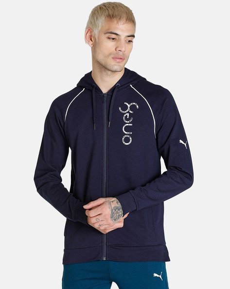 Logo Print Hoodie with Zip Closure