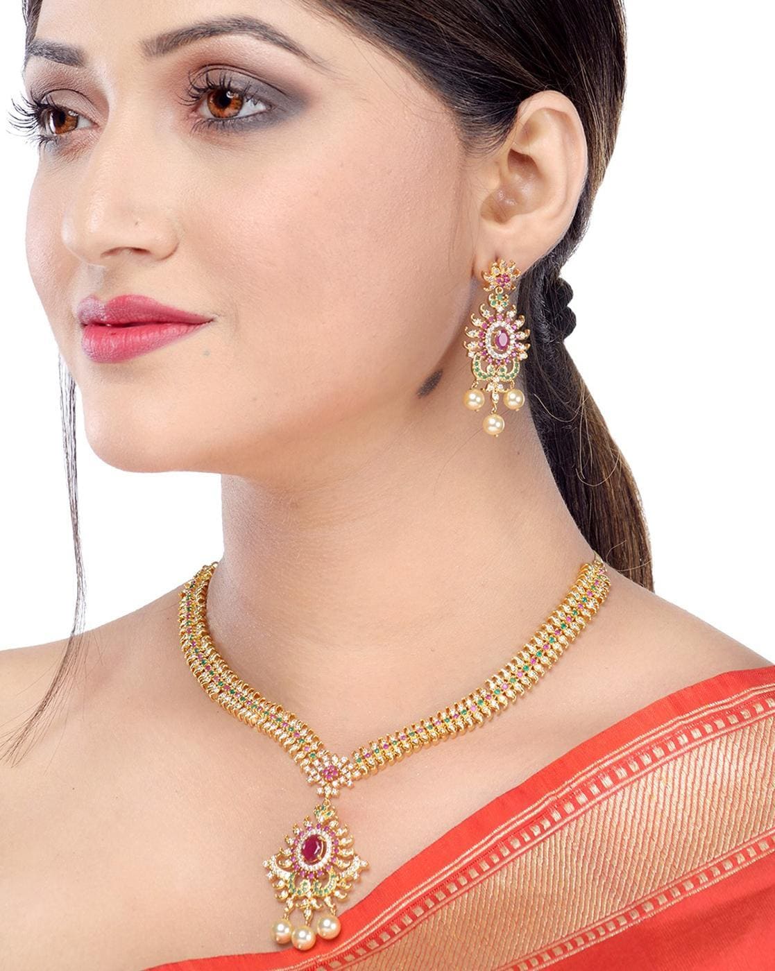 Buy online Gold Plated Long Necklace With Earrings from Sets for Women by  Saraf Rs Jewellery for ₹1149 at 75% off