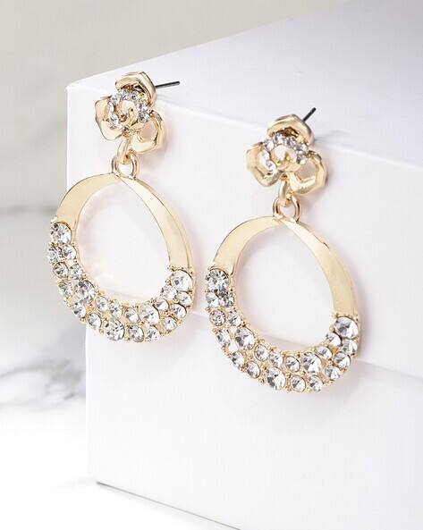 Gold-Plated Stone-Studded Circular Drop Earrings