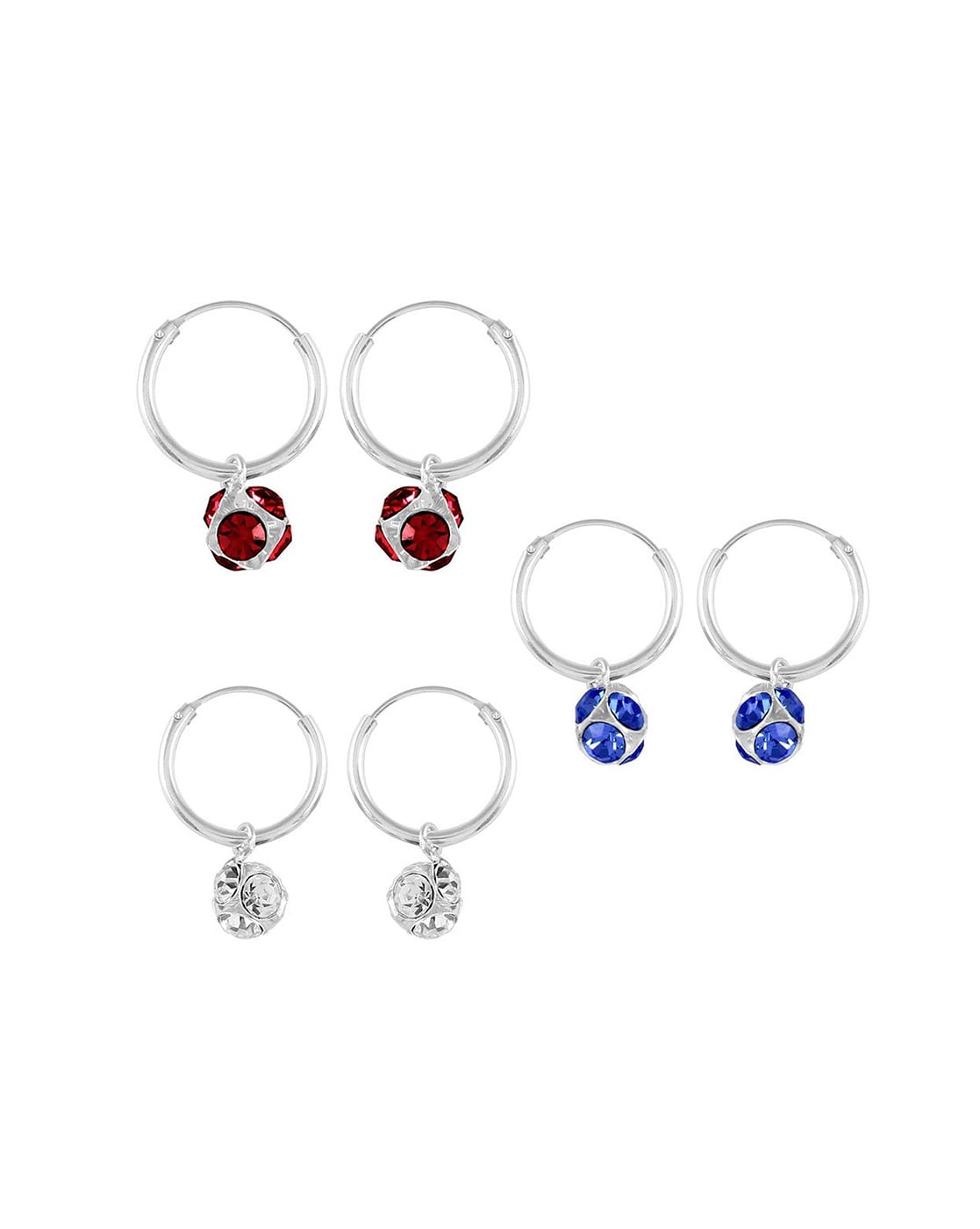 925 Sterling Silver Hoop Bali Earrings with red crystal for Girls age  between 3 years to 8 years Too Small Size Pure Chandi Kundal  Amazonin  Jewellery