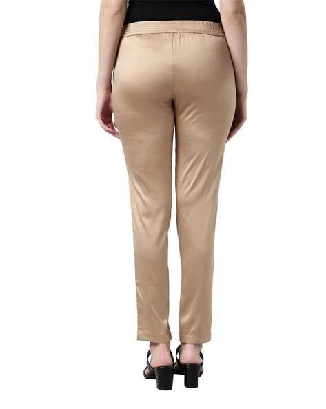 Buy Go Colors Women Dark Solid Mid Rise Metallic Pants - White Online