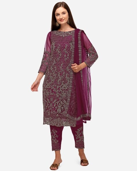 Embroidered Semi-Stitched Dress Material Price in India