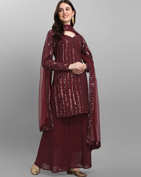 Embellished Semi-Stitched Dress Material Price in India