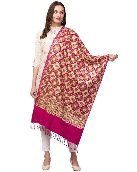 Floral Print Stole with Tassels
