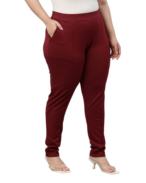 Buy Sinsay women slim fit plain pants maroon Online