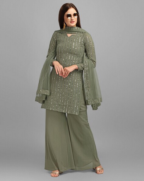 Embellished Semi-Stitched Dress Material Price in India