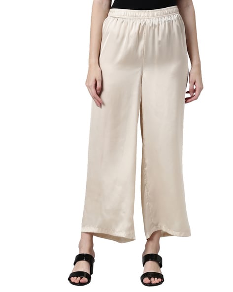 Buy Go Colors Women Beige Solid Linen Mid Rise Culottes online