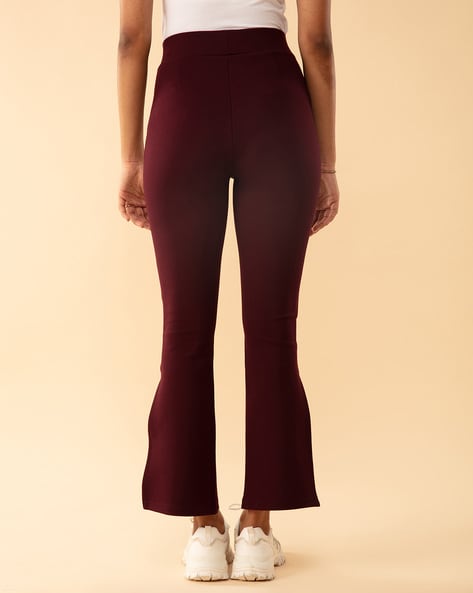 Buy Women Maroon Flared-Fit Palazzo Pants With Pockets Online - Global  Republic