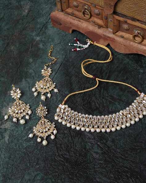 Black and Gold Kundan Choker Necklace Set – Cardinal Jewels