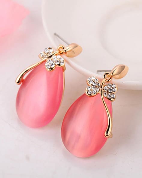 Hoop Earrings with Coral Beads in White Gold-NYShowplace