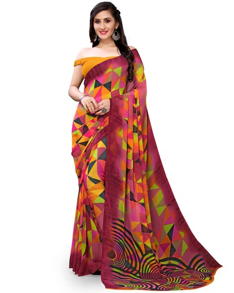 Rangkat Crepe Silk Woven Aztec Pattern Multicolor Saree With Brocade  Jacquard Blouse | Exotic India Art